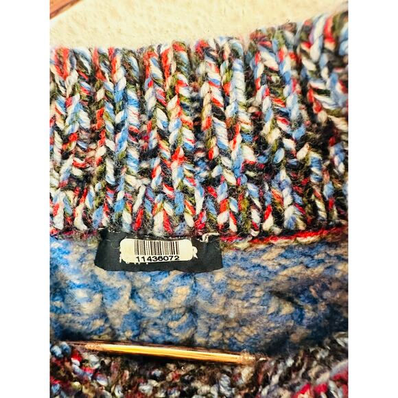 JIL SANDER NAVY Blue Red Colorblock 100% Wool Cable Knit Long Sleeve Sweater M - Picture 8 of 13